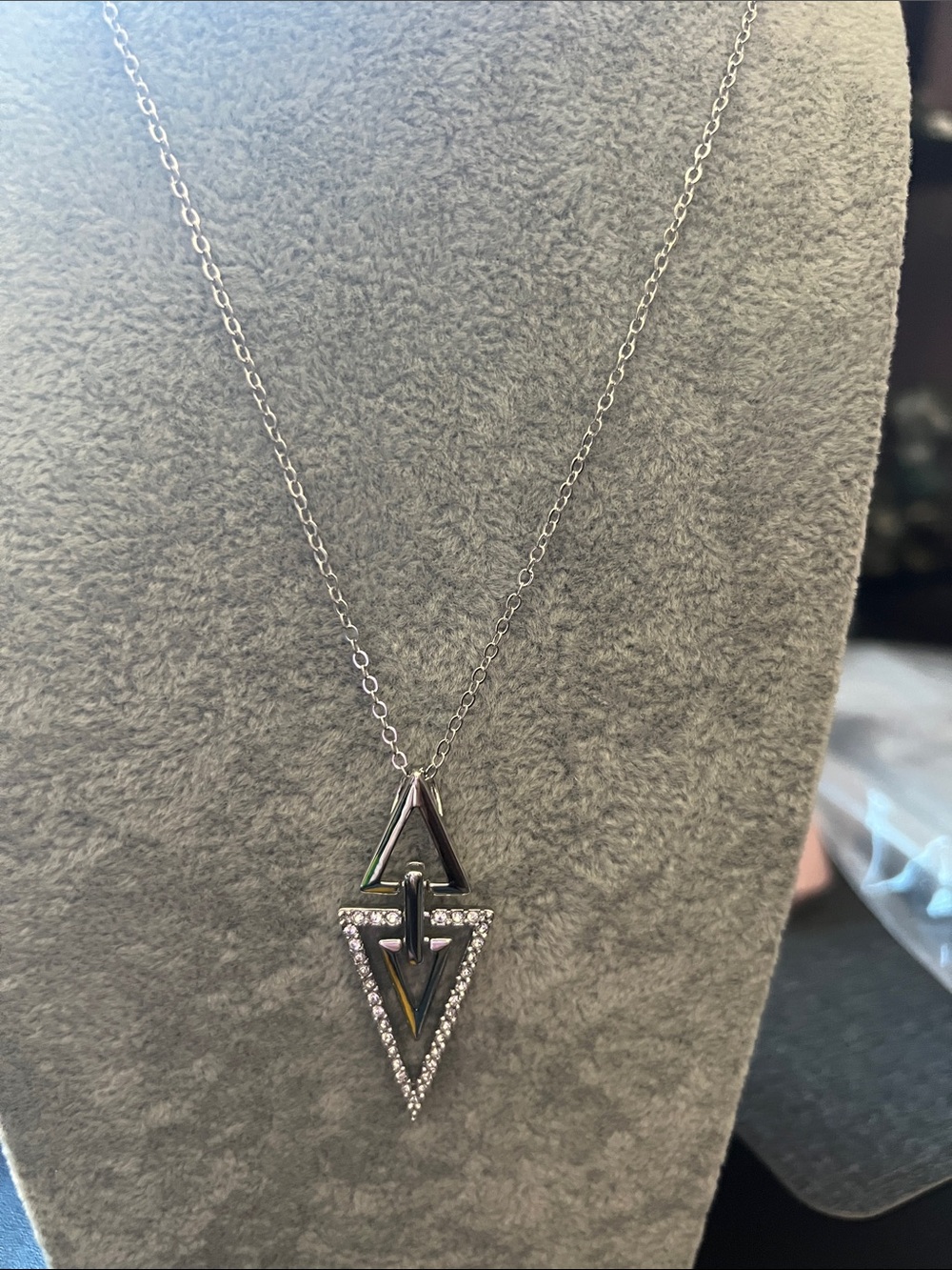 Double Triangle Pendant Necklace - Silver Tone